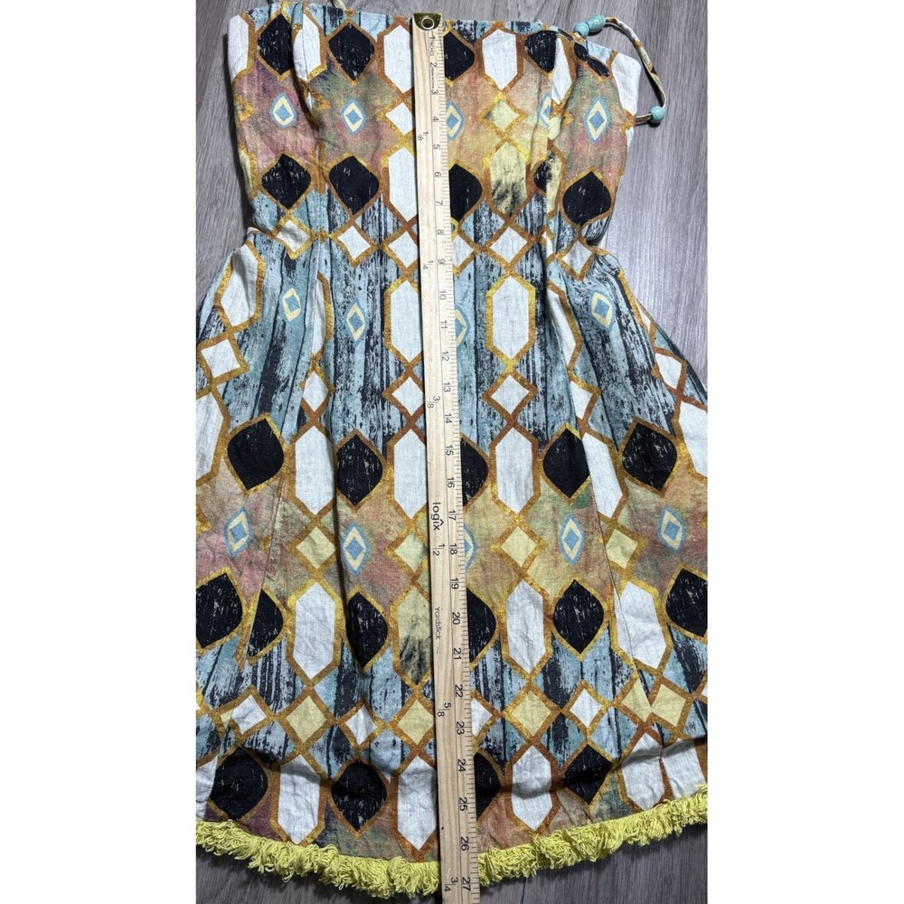 $495 CHRISTIAN LACROIX Linen Printed Mini Alexis Fringe Dress Festival Boho S - Picture 14 of 14